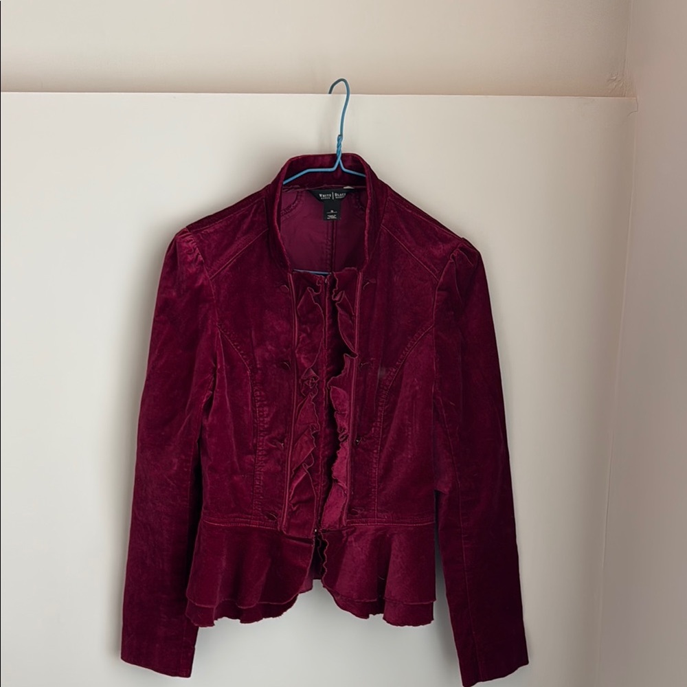 White House Black Market Red Blazer with Ruffled Edges